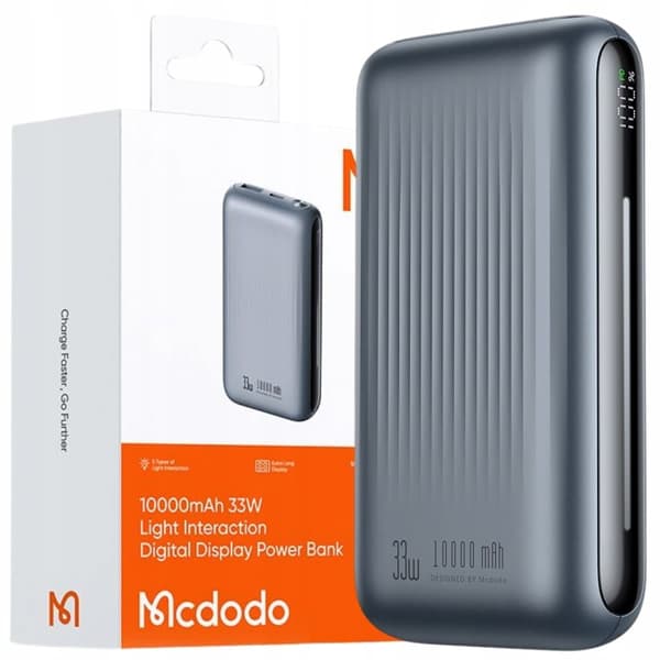 MCDODO POWERBANK 10000MAH MED DISPLAY 2X USB USB-C 33W + USB-C PD-kaapeli