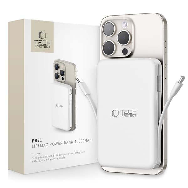 TECH-PROTECT PB31 LIFEMAG MAGSAFE POWER BANK 10000MAH HVIT