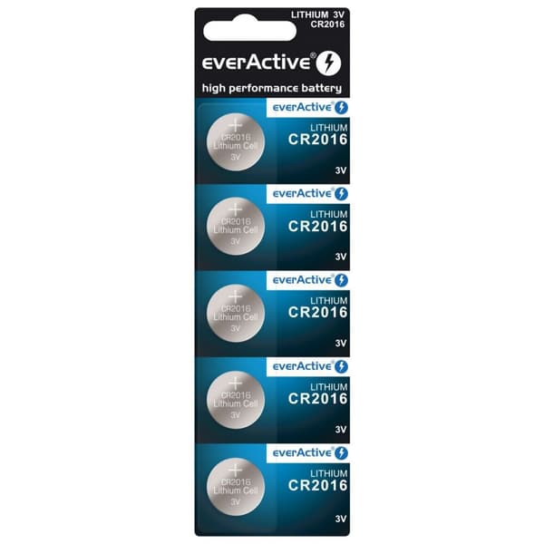 EverActive CR2016 lithium knapcelle batteri, blister med 5 stk