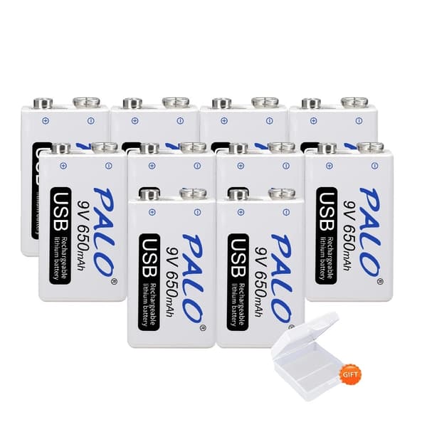 9V USB Genopladeligt Batteri, 650mAh, 1800 Genopladningscykler,10 stykker 9V batteri