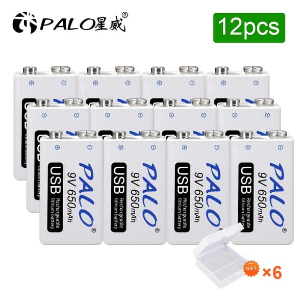 9V USB Genopladeligt Batteri, 650mAh, 1800 Genopladningscykler,10 stykker 9V batteri