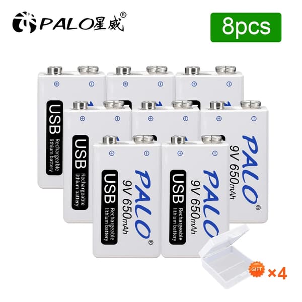 9V USB Genopladeligt Batteri, 650mAh, 1800 Genopladningscykler,10 stykker 9V batteri