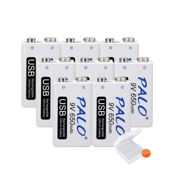 9V USB Genopladeligt Batteri, 650mAh, 1800 Genopladningscykler,10 stykker 9V batteri