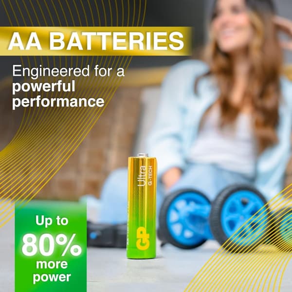 GP Alkaliska AA- batteri 40-pack| GP Ultra |15A/LR6 1.5V batteri | Lång livslängd, högre effektivitet och daglig användning