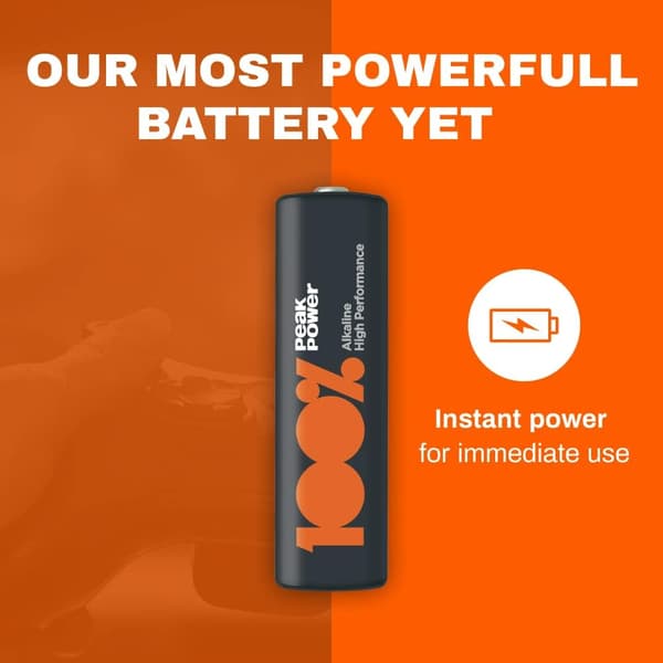100% PeakPower Alkaliska AA- batteri 40-pack| 100% PeakPower |15A/LR6 1.5V batteri | Lång livslängd, högre effektivitet och daglig användning