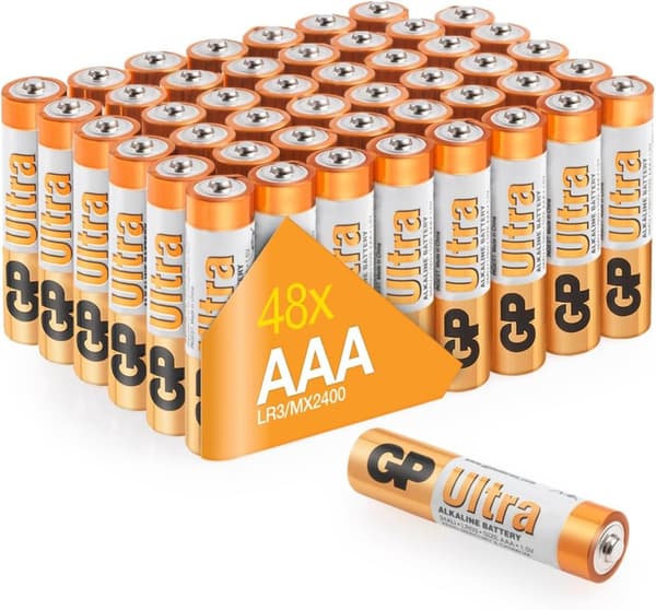 GP Alkaliska AAA- batteri 48-pack| GP Ultra |24A/LR3 1.5V batteri | Lång livslängd, högre effektivitet och daglig användning