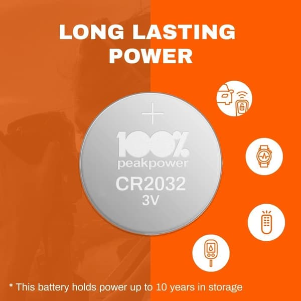 100% PeakPower CR2032 - Litiumbatteri 20-pack| 100% PeakPower | CR 2032 3V batteri | Lång livslängd, högre effektivitet och daglig användning