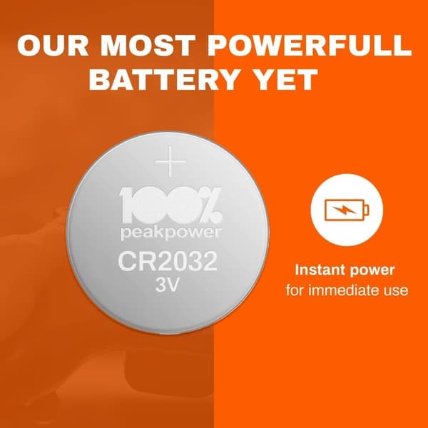 100% PeakPower CR2032 - Litiumbatteri 20-pack| 100% PeakPower | CR 2032 3V batteri | Lång livslängd, högre effektivitet och daglig användning
