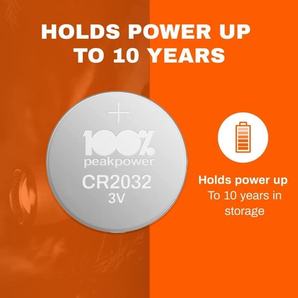 100% PeakPower CR2032 - Litiumbatteri 20-pack| 100% PeakPower | CR 2032 3V batteri | Lång livslängd, högre effektivitet och daglig användning