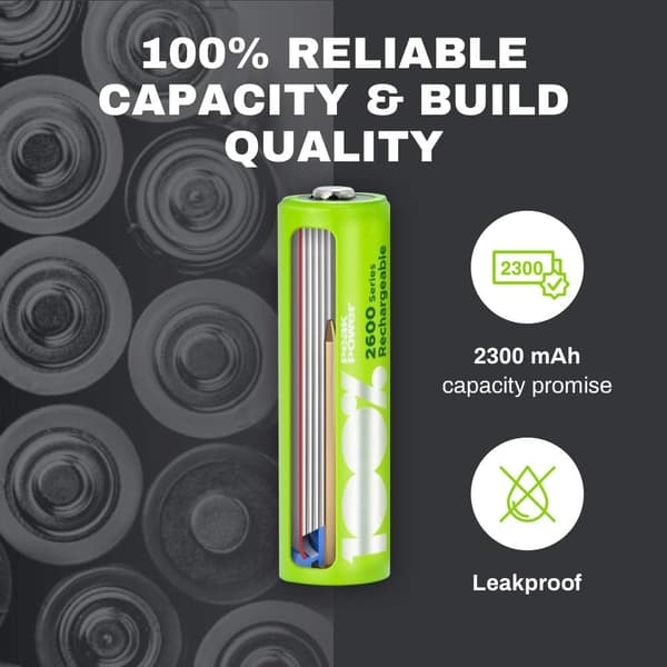 100% PeakPower Laddningsbara AA- batteri 4-pack| 100% PeakPower | AA NiMH 1.2V LR06 Förladdade, högpresterande batterier med hög kapacitet