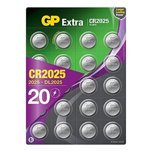 GP CR2025 - Litiumbatteri 20-pack| GP Extra | CR 2025 3V batteri | Lång livslängd, högre effektivitet och daglig användning