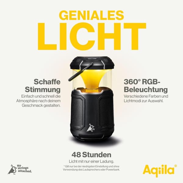 Aqiila Soundbird B10, Dimbar LED-Lampa med Bluetooth-Högtalare och 10,000 mAh Powerbank - 360° Ljud & Ljus, Bärbar och Lätt att Använda [Energiklass G