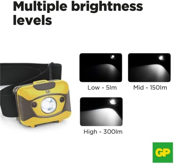 GP Kraftfull pannlampa | GP CH45 Discovery | Ljus i 3 Lägen, Justerbar | Vattentät, Lättviktig LED för Fiske, camping [Energiklass D]