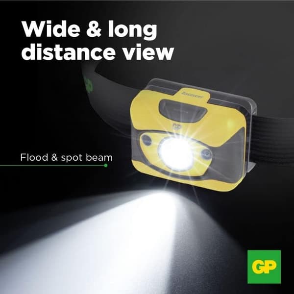 GP Kraftfull pannlampa | GP CH45 Discovery | Ljus i 3 Lägen, Justerbar | Vattentät, Lättviktig LED för Fiske, camping [Energiklass D]