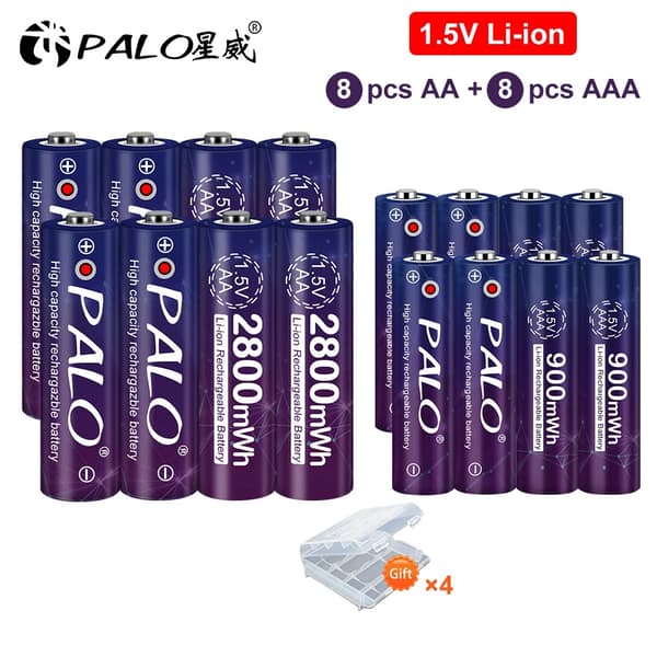 PALO Genopladeligt Batterisæt, 8 AA 8 AAA, 2-Slots Oplader,8 AA 8 AAA, 1,5V
