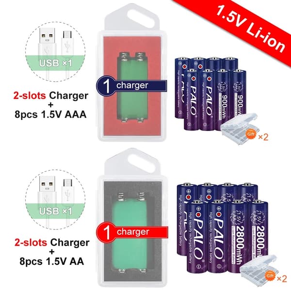 PALO Genopladeligt Batterisæt, 8 AA 8 AAA, 2-Slots Oplader,8 AA 8 AAA, 1,5V