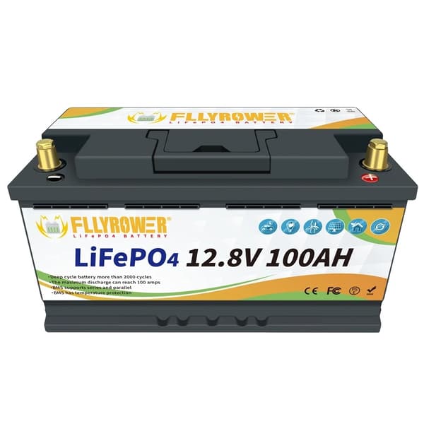 LiFePO4-batteri, 12,8V, 6000 cyklusliv, indbygget BMS,12V 100Ah352mm