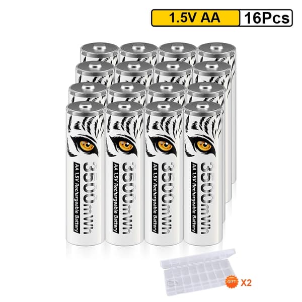 Genopladelige AA-batterier, 3500mWh kapacitet, 1800 genopladningscykler,16 stk. batteri