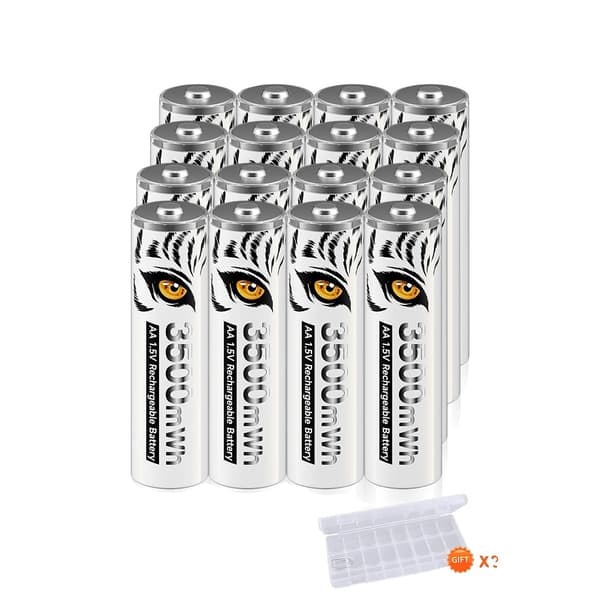 Genopladelige AA-batterier, 3500mWh kapacitet, 1800 genopladningscykler,16 stk. batteri