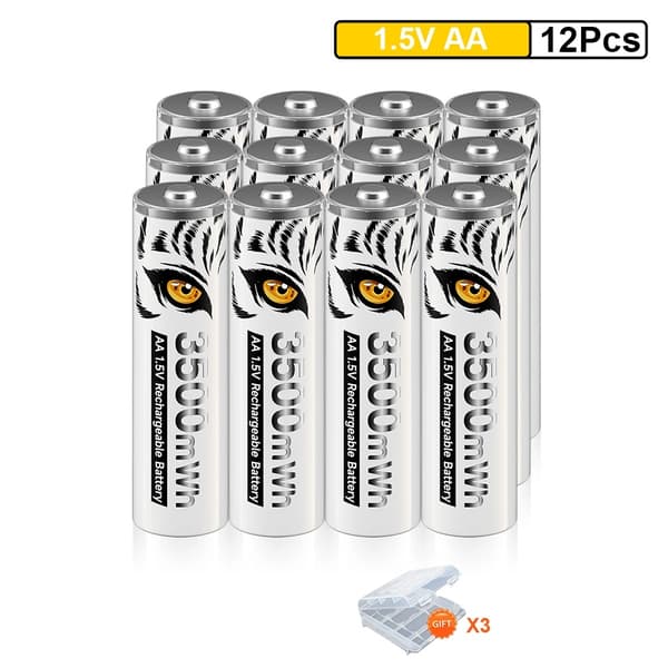 Genopladelige AA-batterier, 3500mWh kapacitet, 1800 genopladningscykler,16 stk. batteri