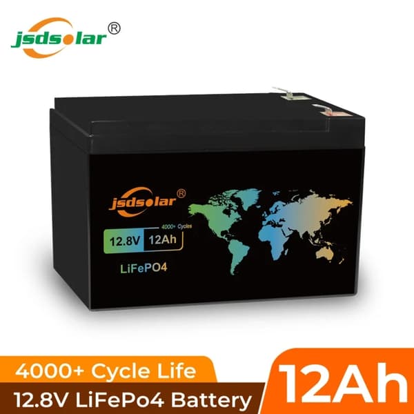 12V LiFePO4 batteri, 12Ah kapacitet, lang levetid for cyklusser,12V 12Ah = 12 volt 12 ampere-timer