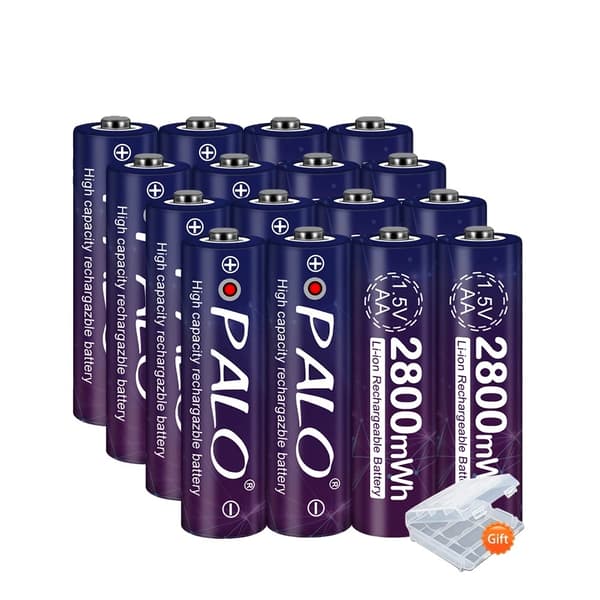 PALO 1.5V AA Li-ion Genopladeligt Batteri, Høj Kapacitet 2800mWh, Lang Levetid 1500 Cyklusser,16 stk AA, 1,5V