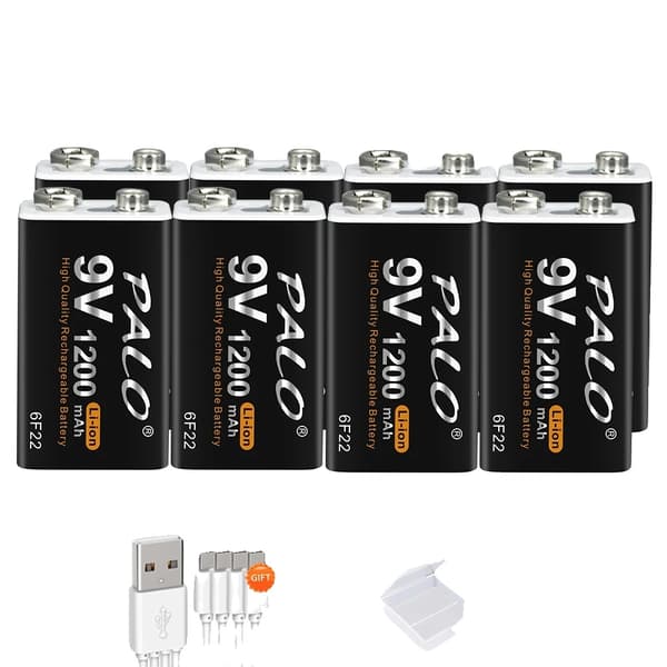 PALO 9V Genopladeligt Batteri, Høj Kapacitet 1200mAh, Hurtig USB Opladning,10 stk.