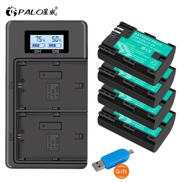 PALO-kameran akku, 2850mAh kapasiteetti, yhteensopiva Canon EOS:n kanssa,4 kpl akkua