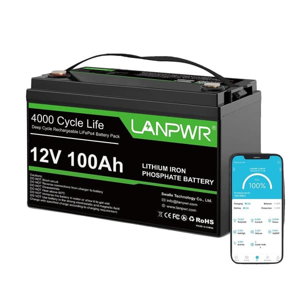 LiFePO4-batteri, 1280Wh kapacitet, 4000+ cyklusliv,12V 100Ah med Bluetooth