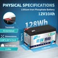 Miniatyrbillede 2 af 2: LiFePO4-batteri, 12V 10Ah, 128Wh energikapacitet,12V 10AH