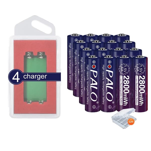 PALO 1.5V AA Genopladeligt Batteri, 2800mWh Kapacitet, 1500 Opladningscykler,16 AA 4 oplader