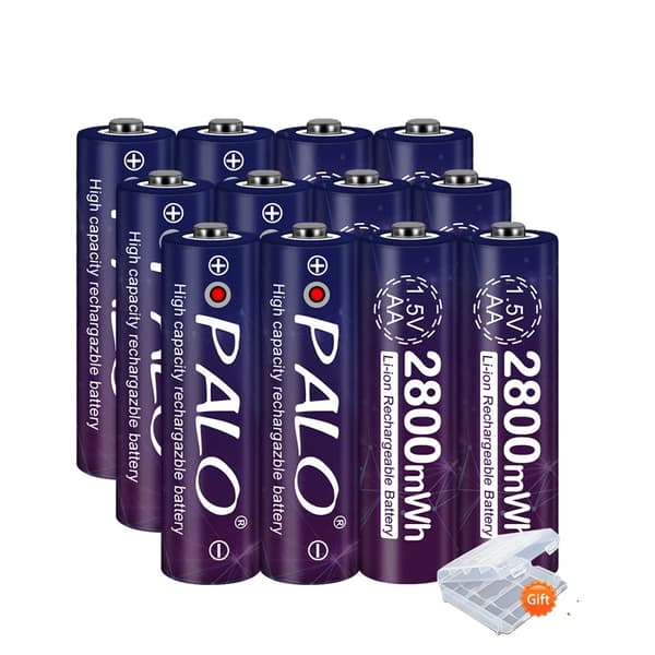 PALO 1.5V AA Genopladeligt Batteri, 2800mWh Kapacitet, 1500 Opladningscykler,16 AA 4 oplader