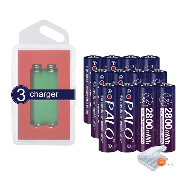 PALO 1.5V AA Genopladeligt Batteri, 2800mWh Kapacitet, 1500 Opladningscykler,16 AA 4 oplader