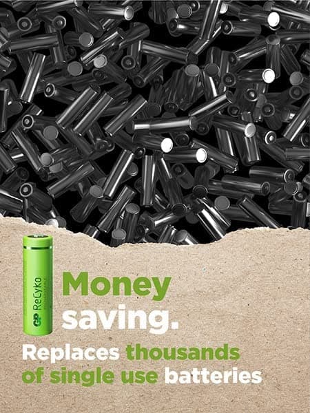 GP Laddningsbara AA- batteri 4-pack| GP Recyko| AA NiMH 1.2V LR06 Förladdade, högpresterande batterier med hög kapacitet