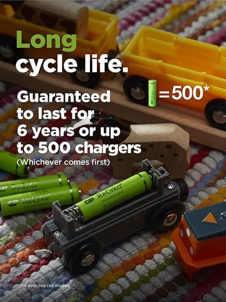 GP Laddningsbara AA- batteri 4-pack| GP Recyko| AA NiMH 1.2V LR06 Förladdade, högpresterande batterier med hög kapacitet
