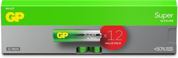 Batterie AA - Set da 12 | GP Super | Pile Stilo AA Alcaline da 1,5V / LR06 - Lunga Durata