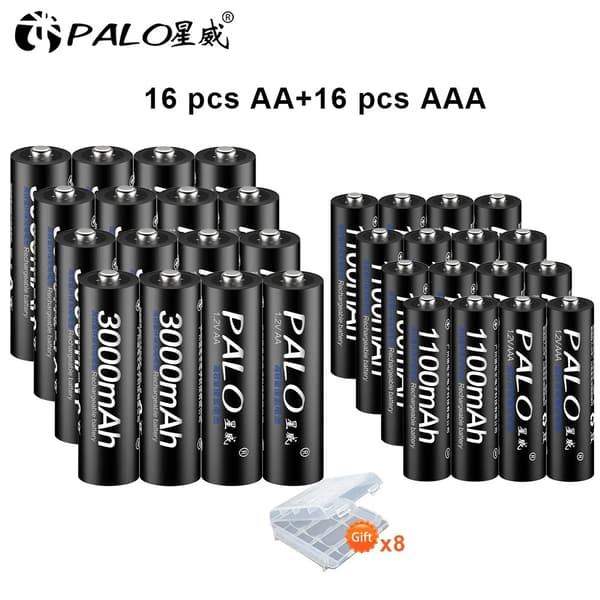Genopladelige Ni-MH-batterier, 3000mAh AA, 1100mAh AAA,16AA og 16AAA, 1,2V