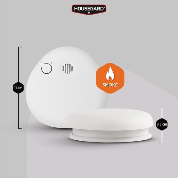 6 x Housegard Pebble brandvarnare inkl. batteri |Optisk standard varnare i unik design av Lars Wettre | Testfunktion | Vit |EN 14604 certifierad