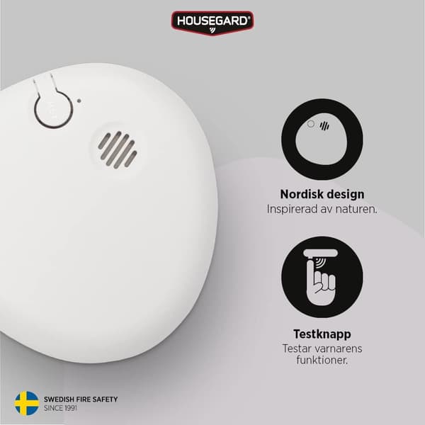 6 x Housegard Pebble brandvarnare inkl. batteri |Optisk standard varnare i unik design av Lars Wettre | Testfunktion | Vit |EN 14604 certifierad