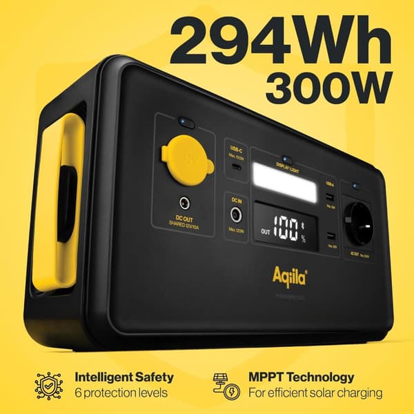 Bärbart kraftverk på 300 W och vikbar solpanel på 100 W - hög kapacitet med snabbladdning och inbyggd säkerhet för camping, resor och nödsituationer