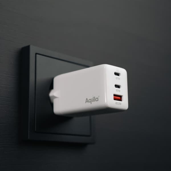 USB Väggladdare GaN 67W – Aqiila Chargebird W65 med 3 USB-portar för Snabbladdning och Återvunnet Material