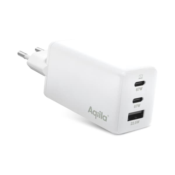 USB Väggladdare GaN 67W – Aqiila Chargebird W65 med 3 USB-portar för Snabbladdning och Återvunnet Material