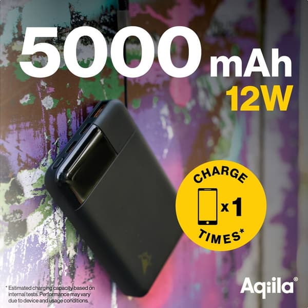 Powerbank  5000 mAh Aqiila Powerbird B5B - Kompakt Powerbank för Laddning av 3 Enheter Samtidigt, 12W Snabbladdning, Svart