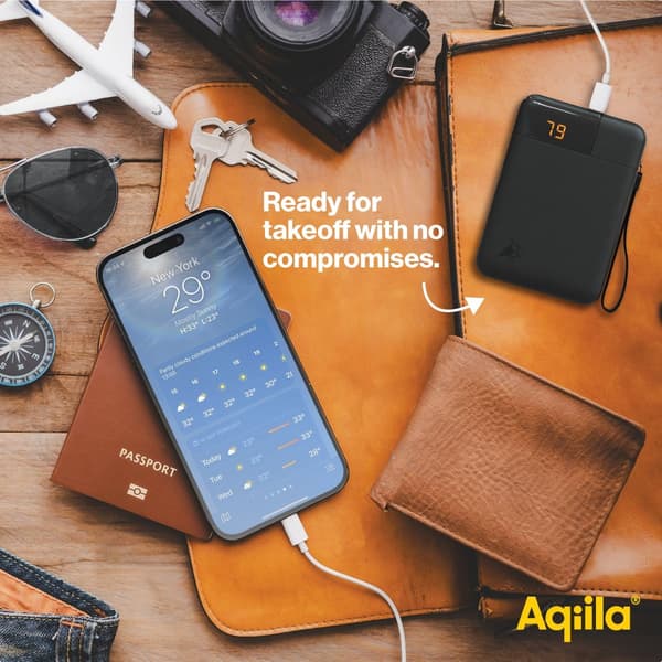 Powerbank  5000 mAh Aqiila Powerbird B5B - Kompakt Powerbank för Laddning av 3 Enheter Samtidigt, 12W Snabbladdning, Svart