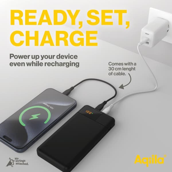 Powerbank 10 000 mAh – Aqiila Powerbird B10B - Laddare för 3 Enheter Samtidigt, 20W Snabbladdning, Perfekt för Vardagsbruk, Svart