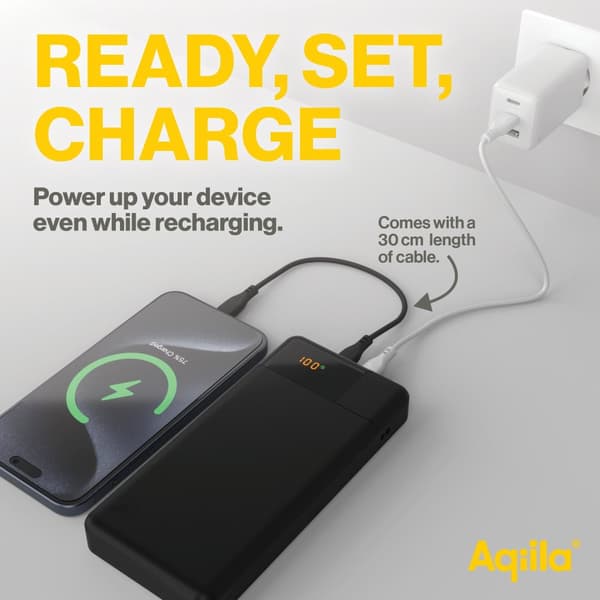 Aqiila Powerbank Powerbird B20B 20 000 mAh – Snabbladdare för Tre Enheter, 20W Snabbladdning, Laddar Mobil Fyra Gånger, Svart