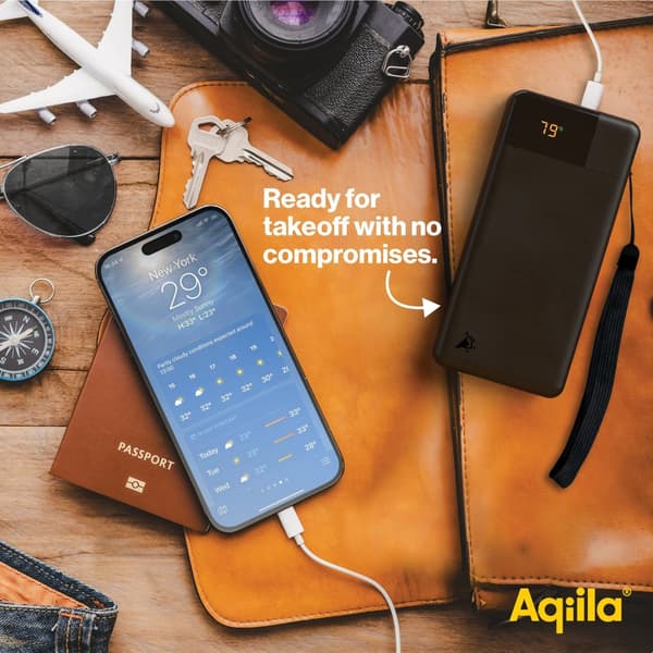 Aqiila Powerbank Powerbird B20B 20 000 mAh – Snabbladdare för Tre Enheter, 20W Snabbladdning, Laddar Mobil Fyra Gånger, Svart