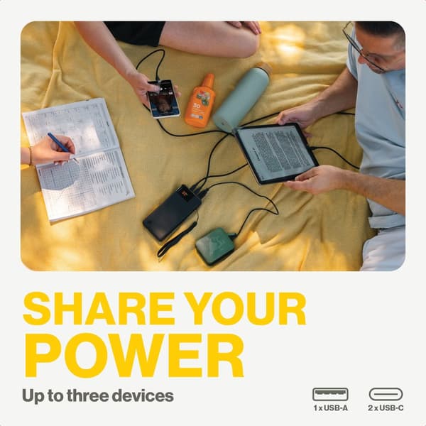 Aqiila Powerbank Powerbird B20B 20 000 mAh – Snabbladdare för Tre Enheter, 20W Snabbladdning, Laddar Mobil Fyra Gånger, Svart