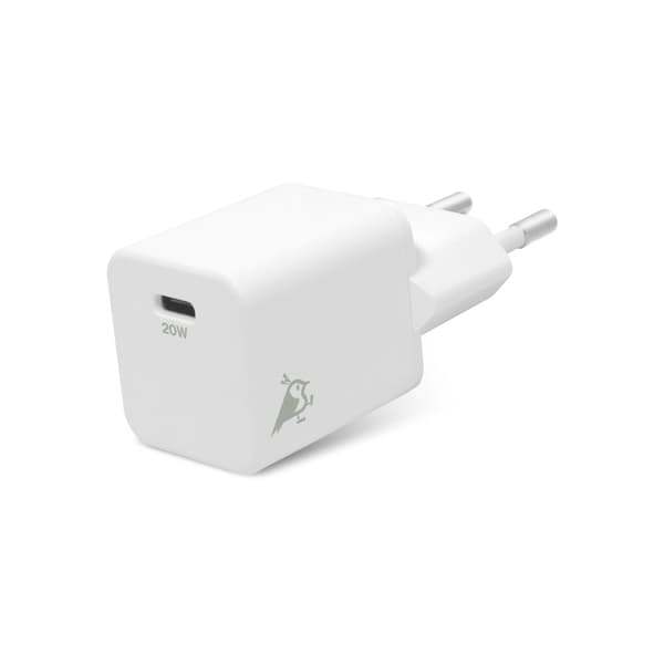 Väggladdare USB-C PD 20W – Aqiila Chargebird W20 för Snabbladdning och Återvunnet Material Vit