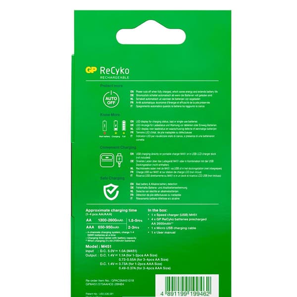 Gp Batteries 51/270 4-ports Usb-oplader Med 4xaa Nimh 2600mah Sort